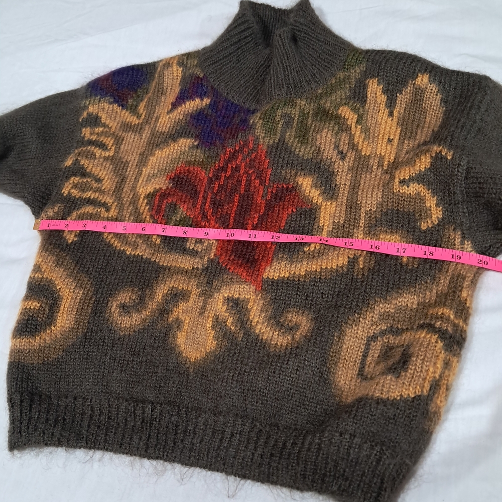 VINTAGE Ellen Tracy Mohair Blend Floral Mock Neck Cropped Sweater Medium - Picture 7 of 16